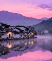 江南水乡徽派建筑湖畔风景6552#横屏 