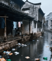 江南水乡河道垃圾景象9395#横屏 