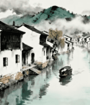 江南水乡古建筑沿河风光13079#横屏 