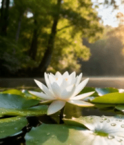 阳光下湖面的睡莲与荷叶12320#横屏 