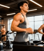 	 健身房男士跑步机跑步画面8782#横屏 