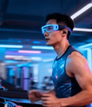 健身房男子跑步机跑步画面14642#横屏 