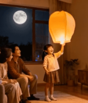 家庭客厅中秋赏月看电视场景9641#横屏 