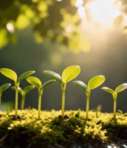 阳光下嫩绿幼苗生长画面3022#横屏 