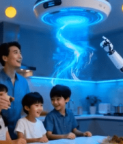 家庭厨房中机器人互动场景2773#横屏 