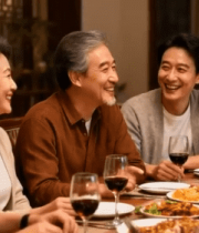 家庭聚餐中人们欢笑场景7762#横屏 