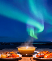 极光下户外餐桌美食场景9459#横屏 