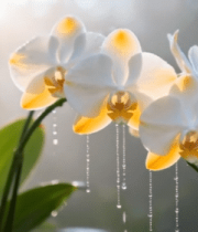 阳光下带露珠的白色蝴蝶兰10017#横屏 