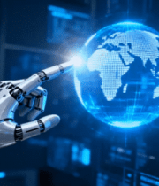 机械手臂触碰地球科技素材6884#横屏 