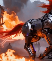 机械马在废墟街道奔跑820#横屏 