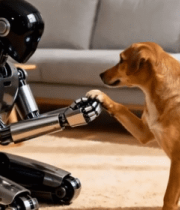 机器人与狗互动室内素材9457#横屏 