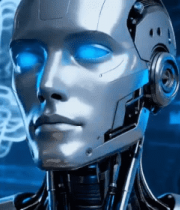 机器人头部特写与科技背景8976#横屏 