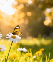 阳光下草地花朵上的蝴蝶4961#横屏 