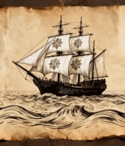 羊皮纸上的帆船绘图10026#横屏 