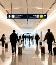 	 机场旅客拖着行李箱行走画面5491#横屏 