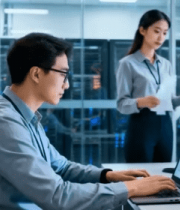 机房内技术人员操作电脑工作13358#横屏 