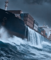 货轮在海上遭遇风浪12460#横屏 