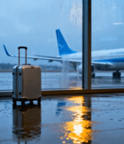 机场候机厅落地窗前的行李箱6482#横屏 