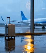 机场候机厅落地窗前的行李箱6482#横屏 