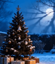 雪夜庭院中的圣诞树与礼物10096#横屏 