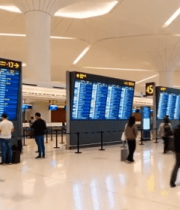 机场大厅旅客查看航班信息11925#横屏 
