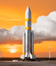 火箭与风力发电机同框景观801#横屏 