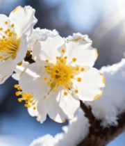 雪中绽放的白色花朵特写14555#横屏 