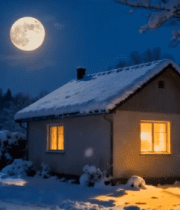 雪夜小屋与满月景象7934#横屏 