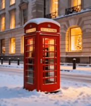 雪中红色电话亭城市景象14232#横屏 