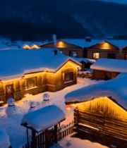 雪夜木屋村落景象6206#横屏 