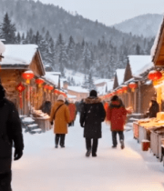 雪天集市行人与年货摊位8215#横屏 