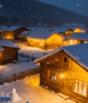 雪夜木屋村落全景800#横屏 