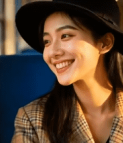 火车上微笑的时尚女性8239#横屏 