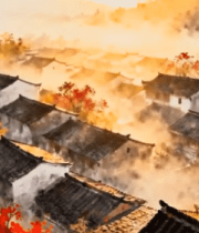 徽派建筑秋日全景4350#横屏 