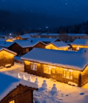 雪夜木屋村落全景(1)7832#横屏 
