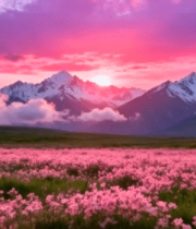 花海雪山日落自然景观415#横屏 