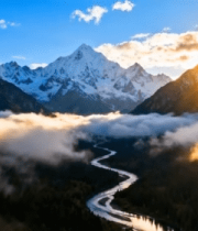 雪山森林河流自然风光3554#横屏 