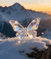 雪山前岩石上的水晶蝴蝶738#横屏 