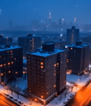 雪夜城市街道与高楼景象855#横屏 