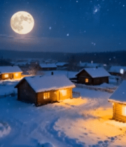 雪夜村庄全景9138#横屏 