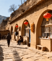 黄土高原窑洞前人物生活场景5622#横屏 