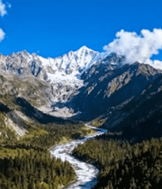 雪山下山谷河流自然风光5321#横屏 