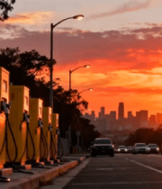 黄昏下路边的新能源充电桩4637#横屏 