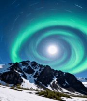 雪山上空极光夜景1607#横屏 