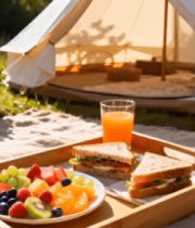 户外帐篷旁的野餐食物7602#横屏 