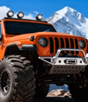 雪山前的橙色越野汽车2498#横屏 