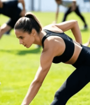 	 户外人群做拉伸健身运动14430#横屏 