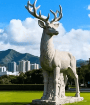 户外鹿雕像全景7743#横屏 