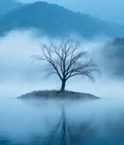 湖中小岛孤树自然风光8874#横屏 