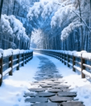 雪后竹林石板路风景(1)10253#横屏 